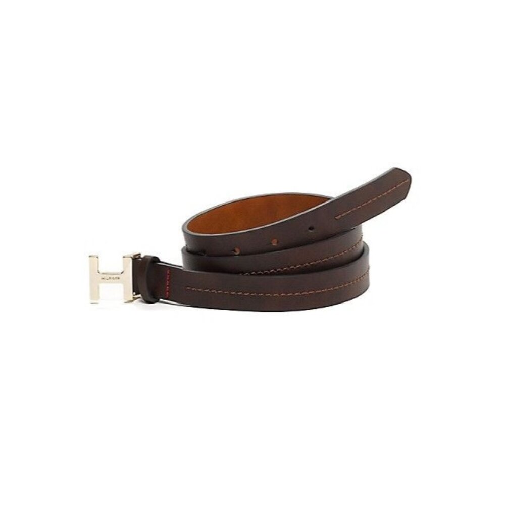 Tommy Hilfiger Women's Large Stitched H Buckle Belt‎ Brown NWT
